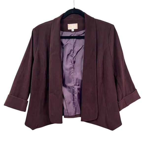 Alberto Makal Womens‎ Blazer Velveteen Open Shawl Collar 3/4 Sleeves Merlot Sz M